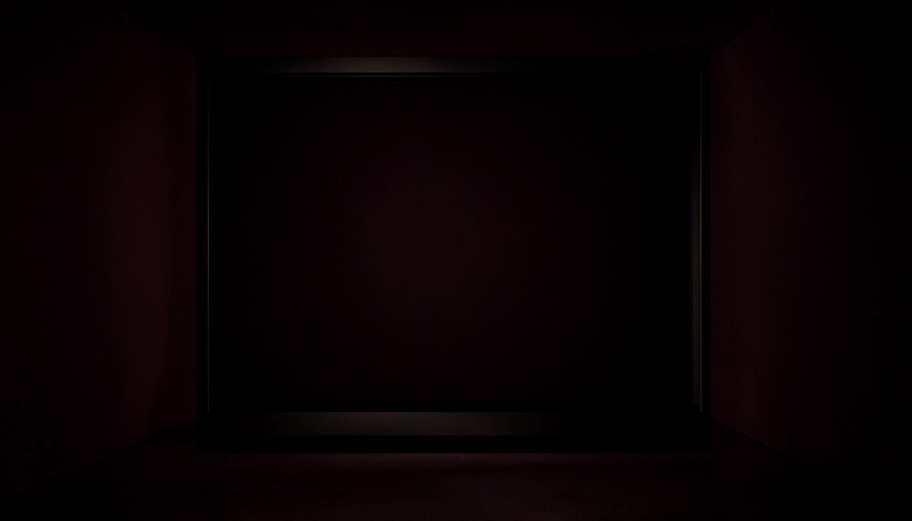 Dark atmospheric frame with deep burgundy and black tones, subtle rim lighting creating a moody gallery ambiance
